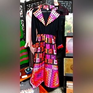 Vintage 1960s 70s mod acetate pink purple dress‎